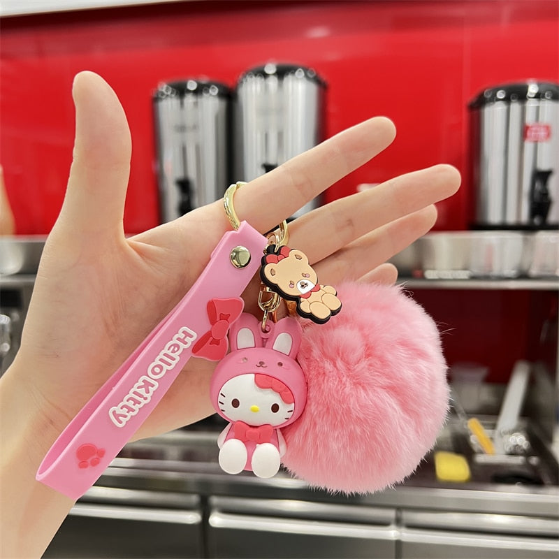 Kawaii Hello Kitty Keychain Sanrio Anime Cartoon Melody Kuromi Cinnamoroll Toys Cute Pendant Dolls Car Key Ring Girl&Child Gifts