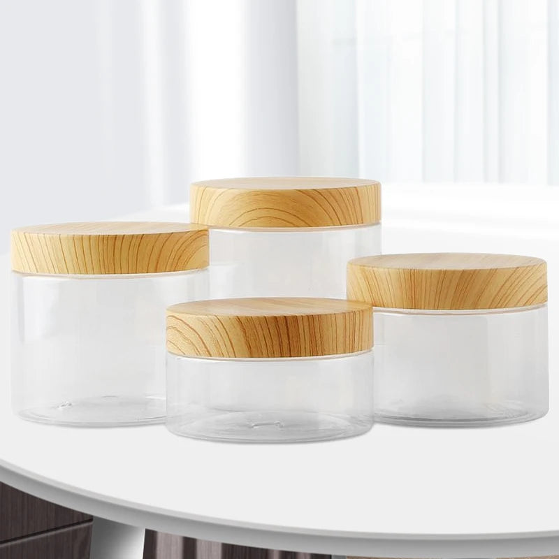 100ml 200ml 300ml 500ml Empty Clear Pet Jars Containers With Imitation Wood Texture Lids Jar Home Plastic Seasoning Bottle