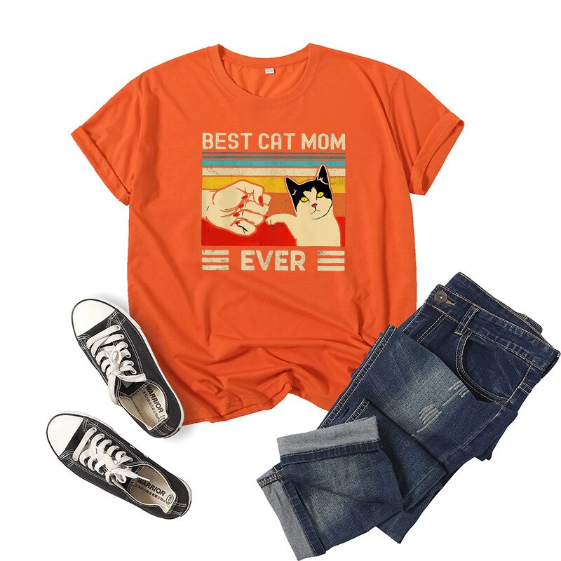 Best cat mom ever Letter Print Women T Shirt Short Sleeve ONeck Loose Women Tshirt Ladies Tee Shirt Tops Clothes Camisetas Mujer