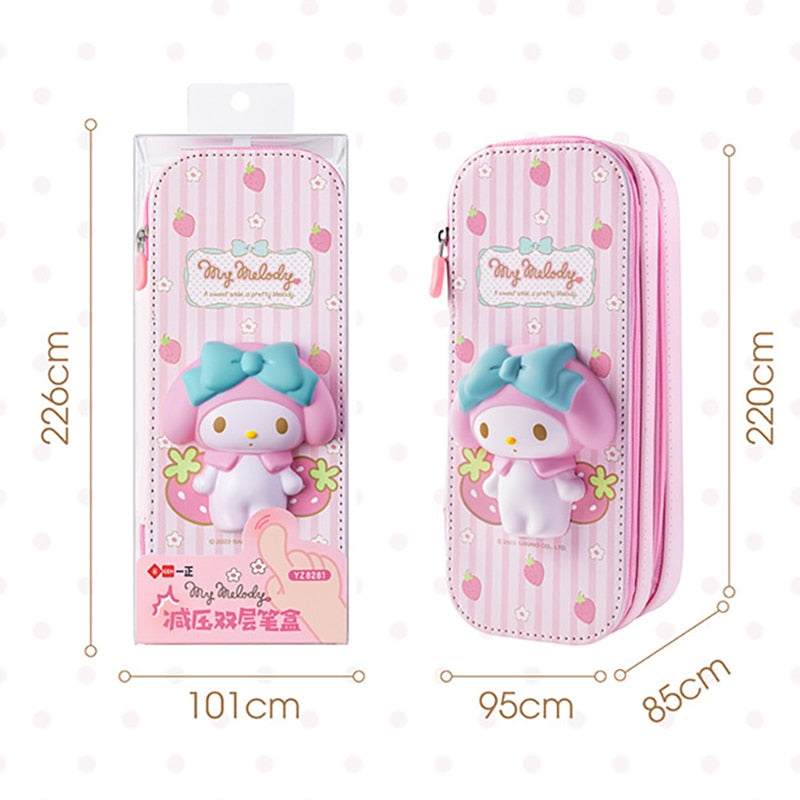 Sanrio PU Large Capacity Pencil Case Kawaii HelloKitty Cinnamoroll Melody School Pencils Bag Pouch Pen Case Supplies Stationery