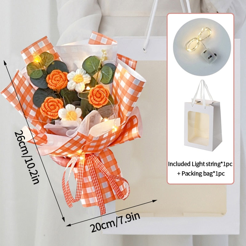 Colorful Crochet Flowers Bouquet Cotton Artificial Flowers Wedding Party Decors Ins Hand Woven Flowers Mother's Day Gift 꽃다발