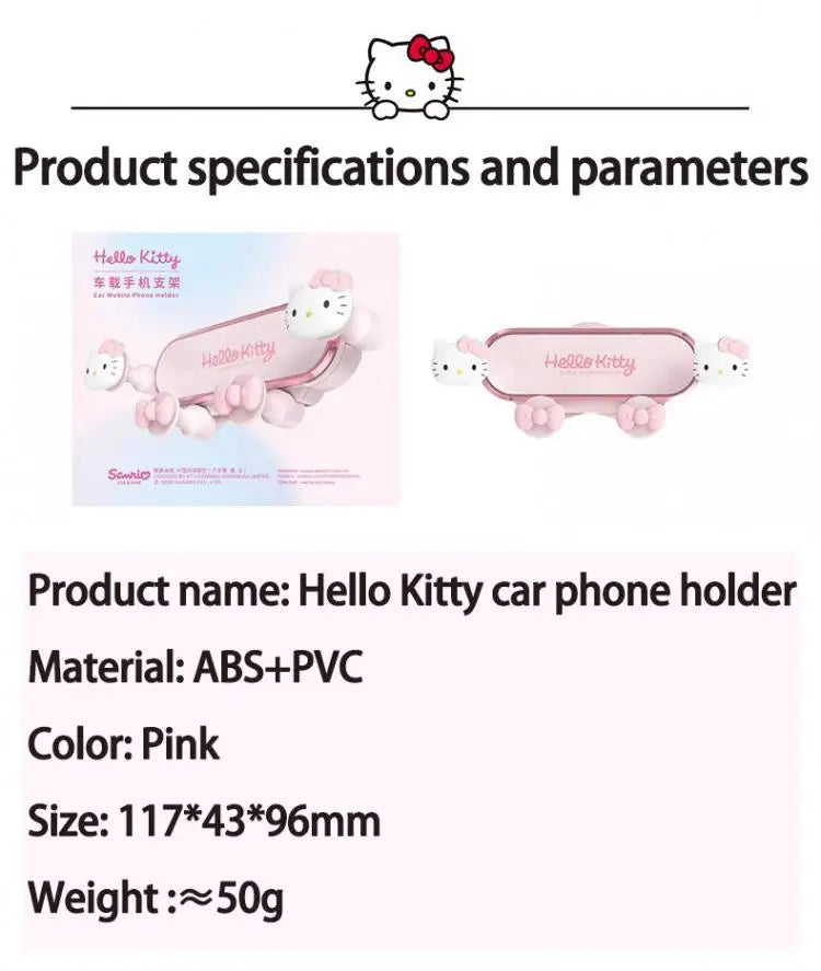 Sanrio Hello Kitty Car Phone Holder for Bracket Gps Stand Cartoon Anti-Skidding Shockproof Rotatable Support Mobile Accessories