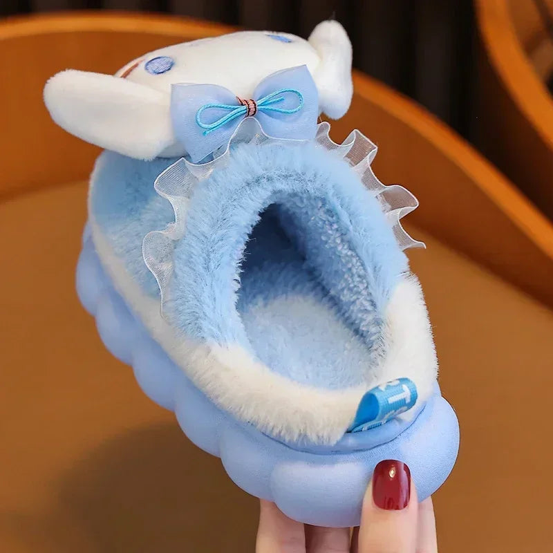 2024 New Winter Warm Cute Cartoon Indoor Mule Soft Non-slip Fluffy Slippers For Kids Teen Boys Girls Children Home Cotton Shoes