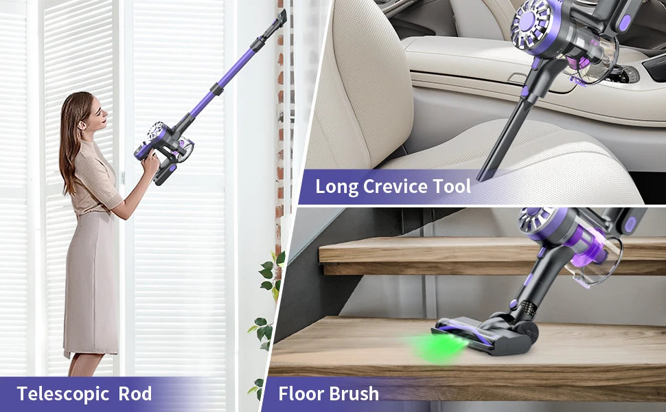 Cordless Vacuum Cleaner, Cordless Stick Vacuum Cleaner 38000PA Powerful Suction, Recahrge Battery, 6 in 1 Lightweight andQuiet