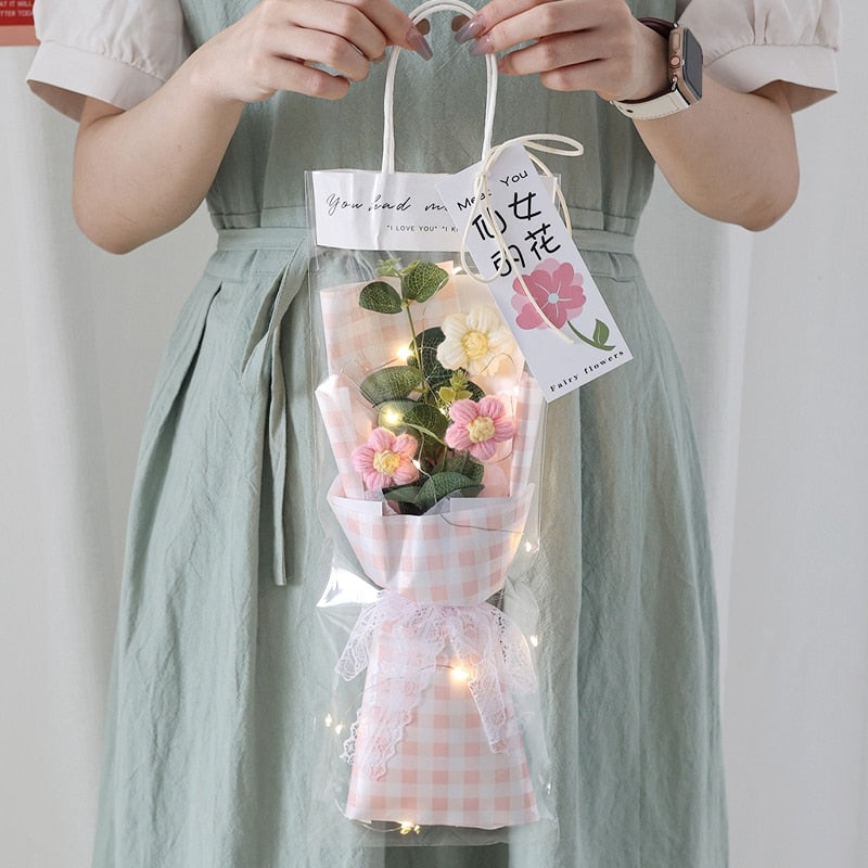 Colorful Crochet Flowers Bouquet Cotton Artificial Flowers Wedding Party Decors Ins Hand Woven Flowers Mother's Day Gift 꽃다발