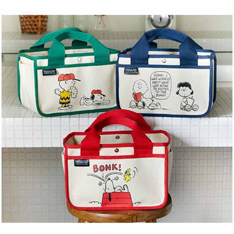 Snoopy Charlie Brown Anime Figures Cartoon Canvas Handbag Large Capacity Lunch Box