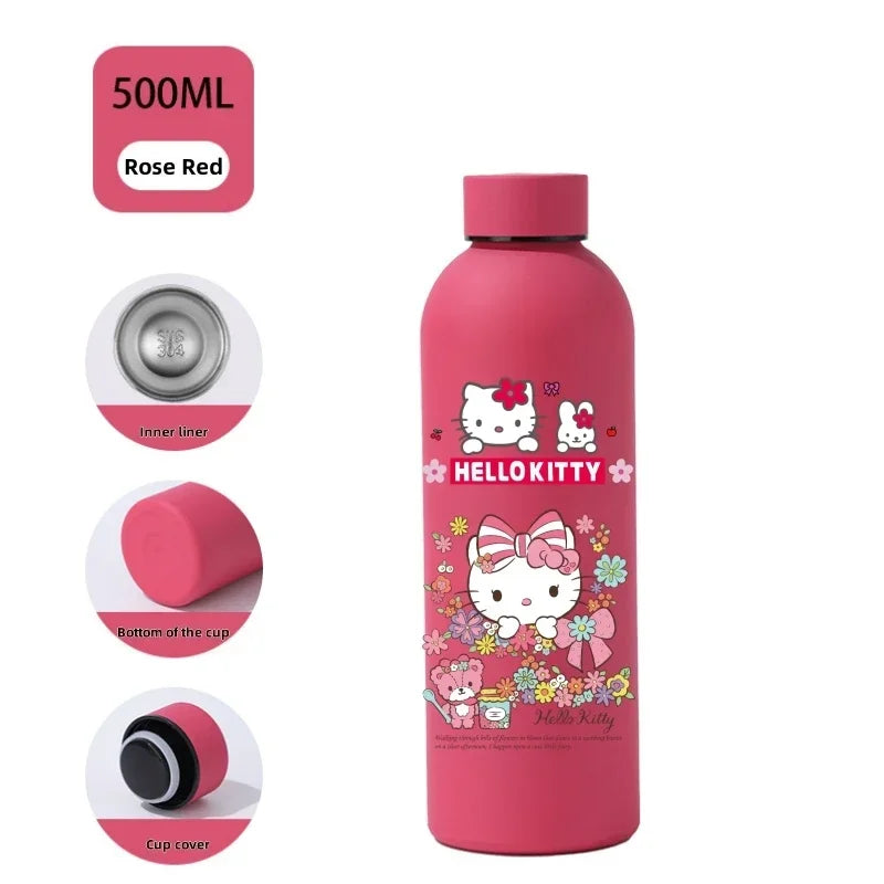Sanrio 500 ML Thermos Mug Hello Kitty Cartoon 304 Stainless Steel Portable Water Cup Travel Water Bottle Kawaii Cups Kids Gifts