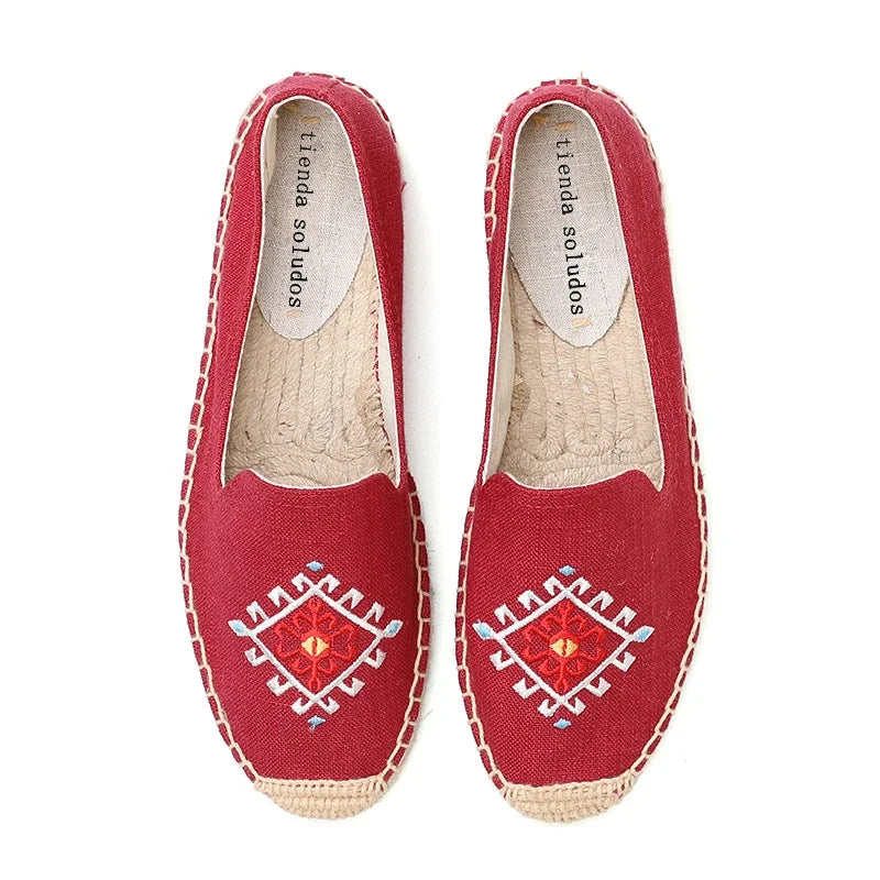Espadrilles Women's Casual Flats Shoes with Embroidered Hemp Flat Platform, Round Toe Spring/Autumn Comfortable