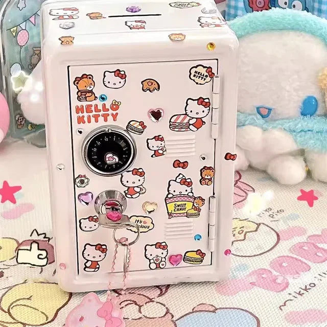 Sanrio My Melody Cinnamoroll Piggy Bank Cartoon Anime Hello Kitty Pochacco Pompom Purin Cute Mini Key Safe Deposit Children Toys