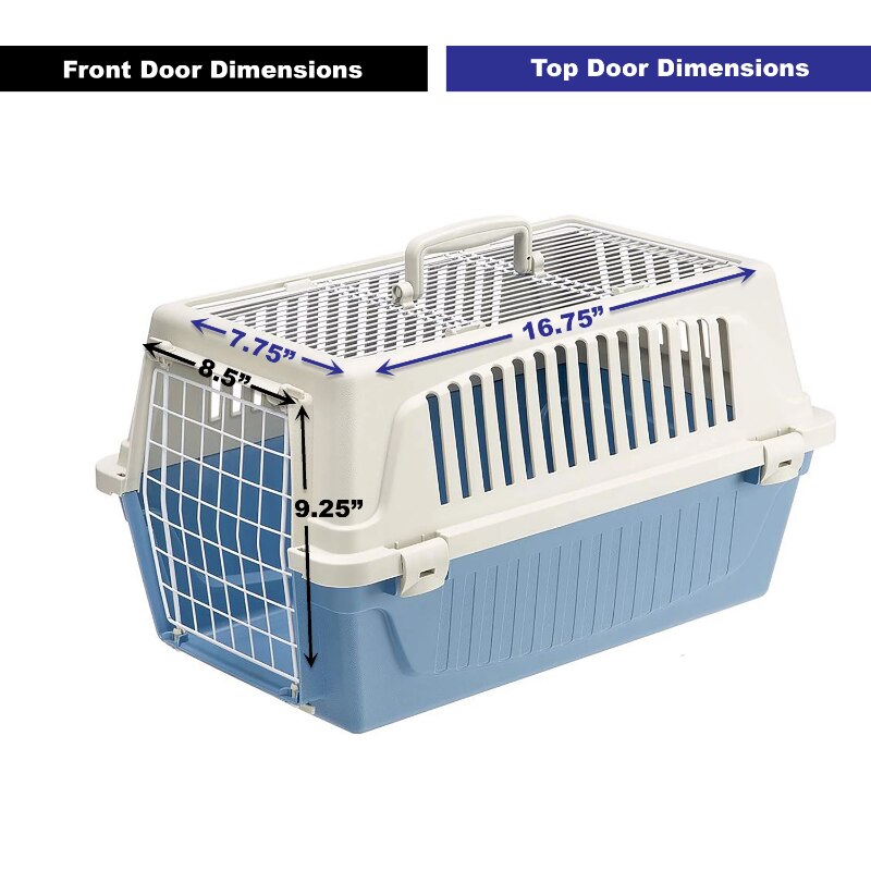 ATLAS Two Door Top Load Plastic Kennel Blue 22-Inch pet cage cat house outdoor