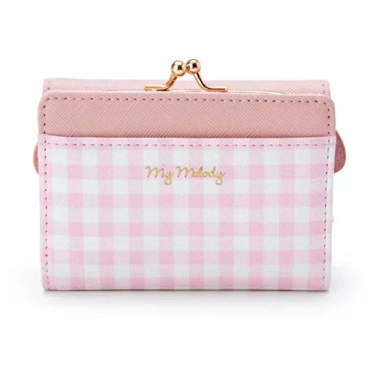 Sanrio Hello Kitty Bag Kawaii Cinnamoroll My Melody Kuromi Casual Fashion PU Leather Wallet Cute Folding Light Card Bag New 2024