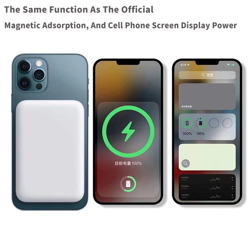 Portable Wireless Charger Macsafe Auxiliary Spare External Magnetic Battery Pack Power Bank For iphone 12 13 14Pro Max Powerbank