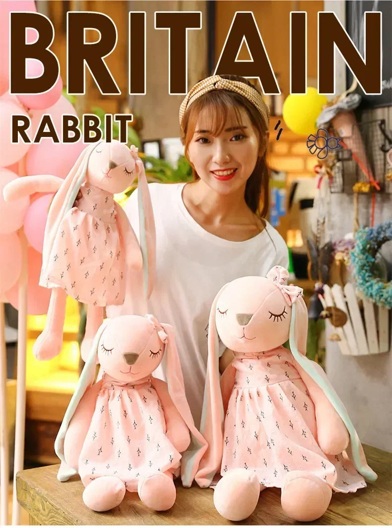 New 35cm Long Ears Cute Rabbit with Bow Doll Baby Soft Plush Toy Sleeping Stuffed Animal Baby Appease Gift for Infants Doll