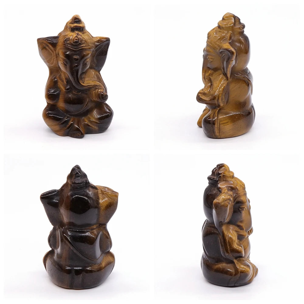 Ganesa Elephant Buddha Statue Natural Healing Crystal Chakra Spiritual Stone Carved Maitreya Figurine Crafts Home Lucky Decor