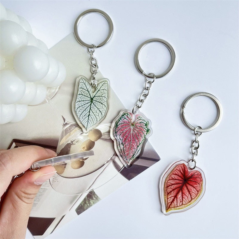 Rare Plant Acrylic Leaf Keychain Adasonii Leaf Foliage Key Chain Anthurium Plant Mom Gift Accessories for Car Keys Bag Charm