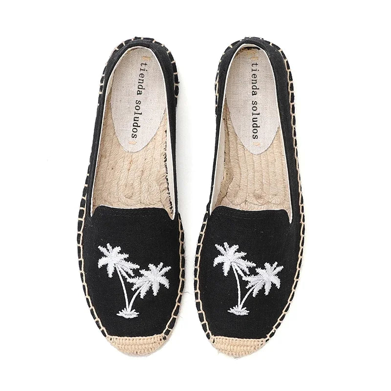 Espadrilles Women's Casual Flats Shoes with Embroidered Hemp Flat Platform, Round Toe Spring/Autumn Comfortable