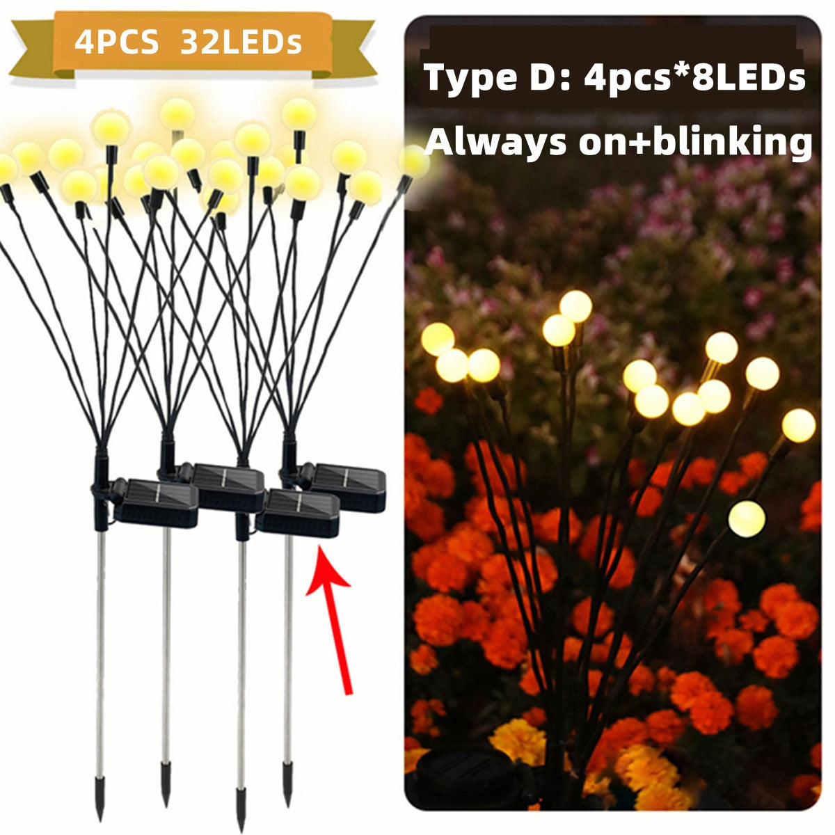 4PCS Solar LED Light Garden Decor -Firework Light - Solar Firefly Garden Lights
