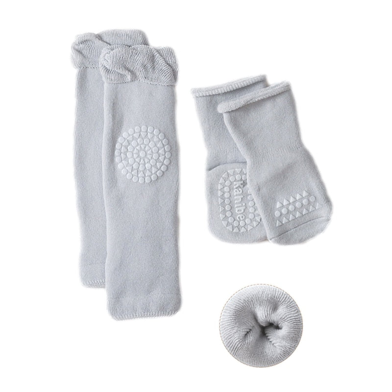 Baby Crawling Knee Pads Socks Set Spring Autumn Infant Floor Anti Slip Sock Knee Protector for Girl Boy Solid Color Toddler Item
