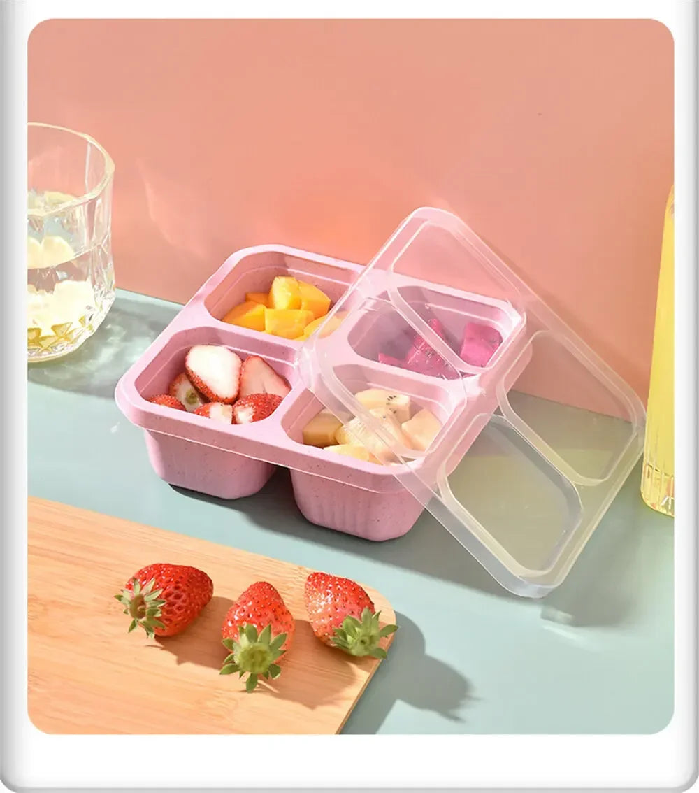 4 Grid Snack Containers Reusable Meal Prep Lunch Containers Portable for Kids and Adults Home Snack Storage Bottles Kitchen Tool