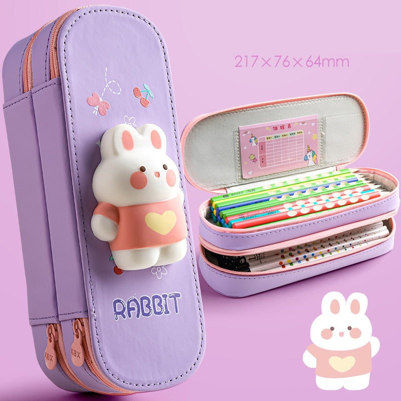 Sanrio PU Large Capacity Pencil Case Kawaii HelloKitty Cinnamoroll Melody School Pencils Bag Pouch Pen Case Supplies Stationery