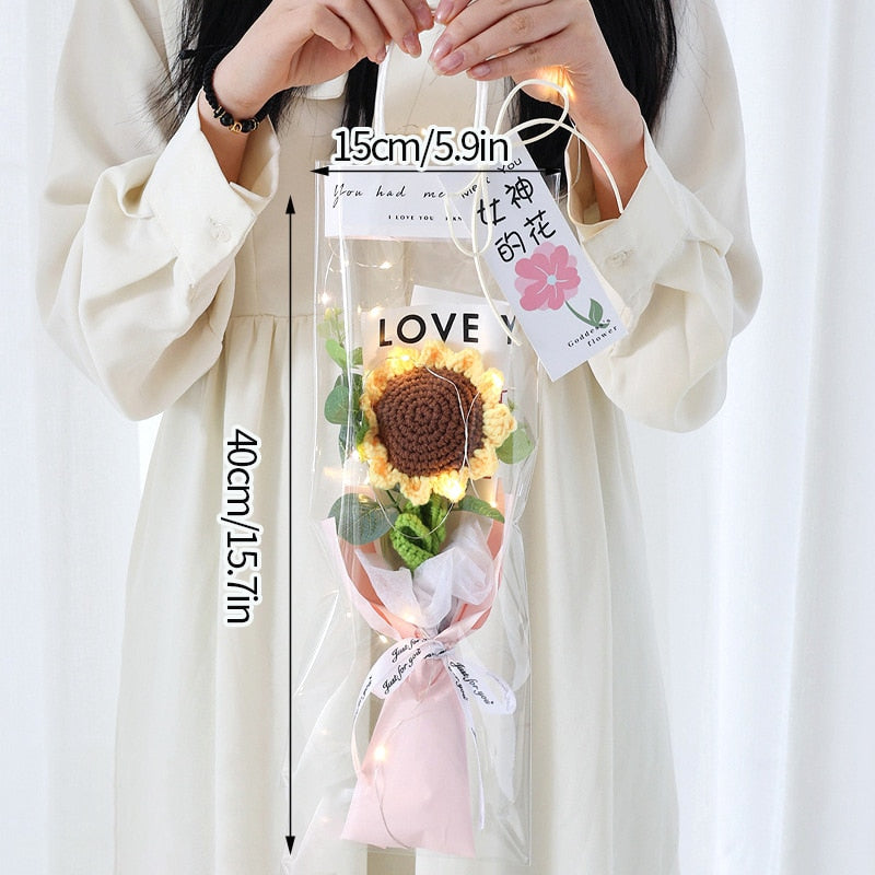 Colorful Crochet Flowers Bouquet Cotton Artificial Flowers Wedding Party Decors Ins Hand Woven Flowers Mother's Day Gift 꽃다발