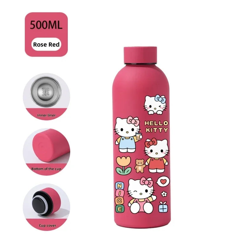 Sanrio 500 ML Thermos Mug Hello Kitty Cartoon 304 Stainless Steel Portable Water Cup Travel Water Bottle Kawaii Cups Kids Gifts