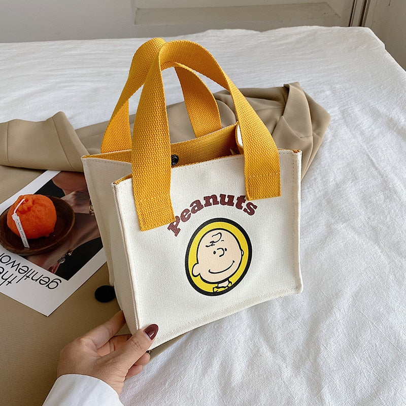 Snoopy Bag 2022 New Large Capacity Ladies Shoulder Handbag Kawaii Canvas Lunch Box Cartoon Cute Small Bag Trendy Fashion