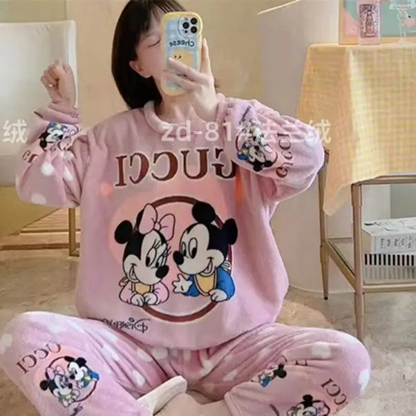 Hot Kawaii Hello Kitty Coral Velvet Pajamas Long-Sleeved Y2K Sanrio Tops Girls Pajama Pants Cute Cotton Jacket Casual Home Wear