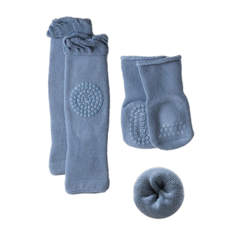 Baby Crawling Knee Pads Socks Set Spring Autumn Infant Floor Anti Slip Sock Knee Protector for Girl Boy Solid Color Toddler Item