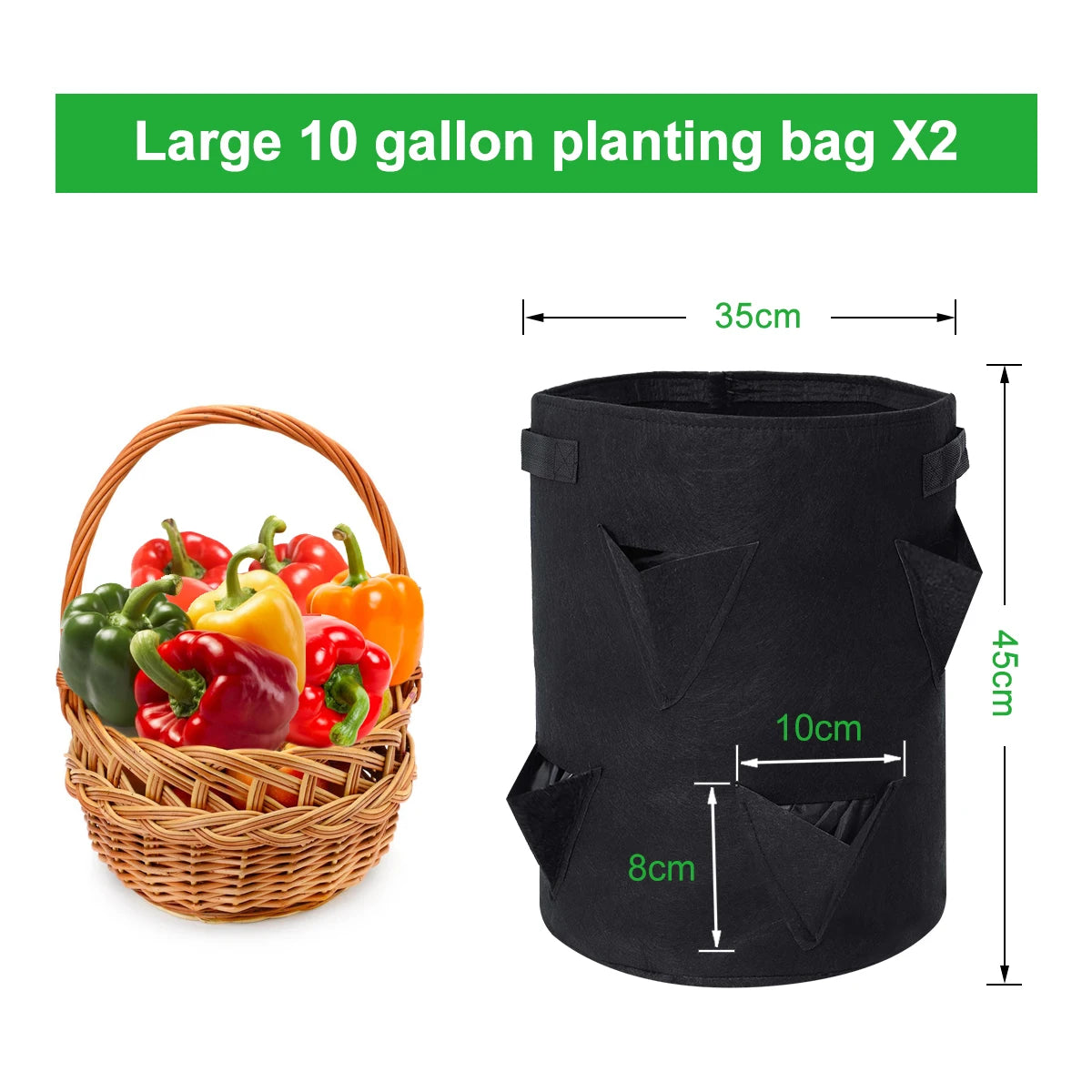 Upgrade Strawberry Grow Bags, 2/4/6 Pack 10 Gallon Planter with 8 Side Grow Pockets Breathable Growing Bag for Strawberries Grow