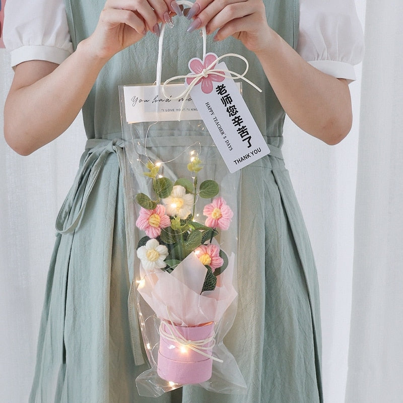 Colorful Crochet Flowers Bouquet Cotton Artificial Flowers Wedding Party Decors Ins Hand Woven Flowers Mother's Day Gift 꽃다발