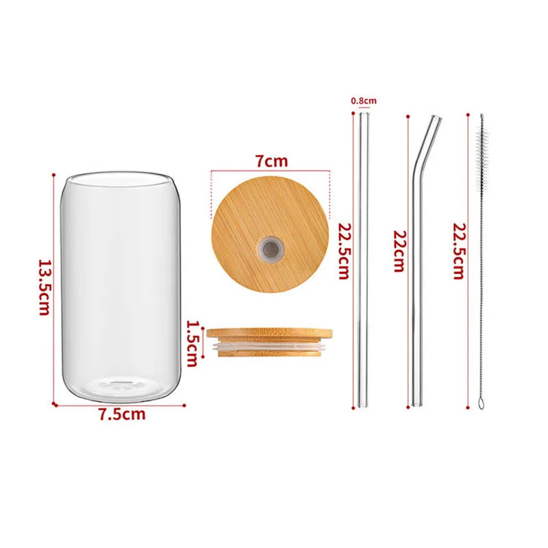 Multifunctional Bamboo Lid Glass, 16oz High Borosilicate Cola Cup, High Temperature Resistant Glass, Milk Tea Cup, Beverage Cup