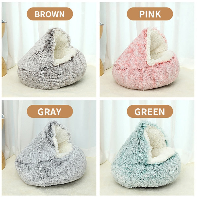 2023 Winter Long Plush Pet Cat Bed Round Cat Cushion Cat House Warm Cat Basket Cat Sleep Bag Cat Nest Kennel For Small Dog Cat