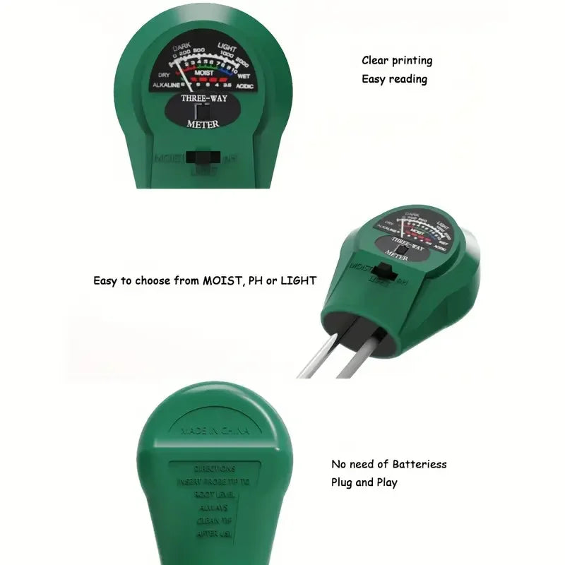 3 in 1 Soil PH Meter Flower Pot Hygrometer Soil Tester Plants Growth Moisture Light Intensity Meter Instrument Garden Plant Tool