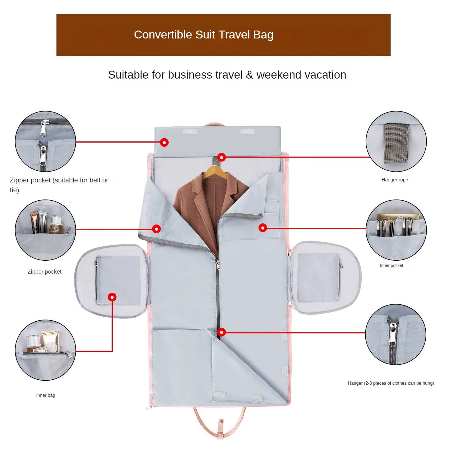 Garment Bag for Travel With Toiletry Pocket Convertible Carry On Weekender Bag Large Travel Duffel Bags 2 in 1 Hanging Suit Bag