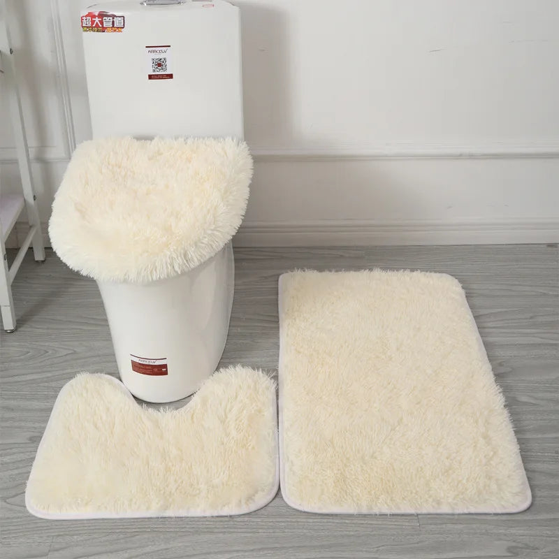 3Pcs/set Bath Mat Set Soft Fluff Shower Carpet Non-slip Floor Mat for Bathroom Toilet Rugs Toilet Lid Cover Bathroom Products