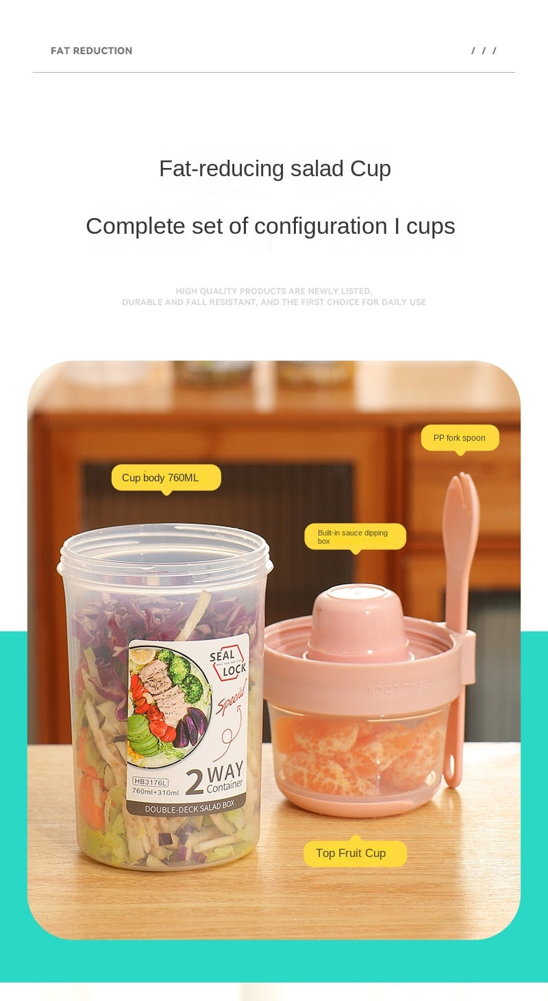Breakfast Oatmeal Cereal Nut Yogurt Salad Cup Seal Container Set With Fork Sauce Cup Lid Bento Tuppers Food Taper Bowl Lunch Box