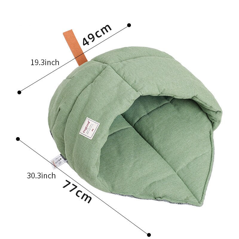 Cat Sleeping Bag, Linen Fabric Cat Bed Cave Leaf Nest, Soft Pet Bed with Non-Slip Bottom for Indoor Puppy and Kitten