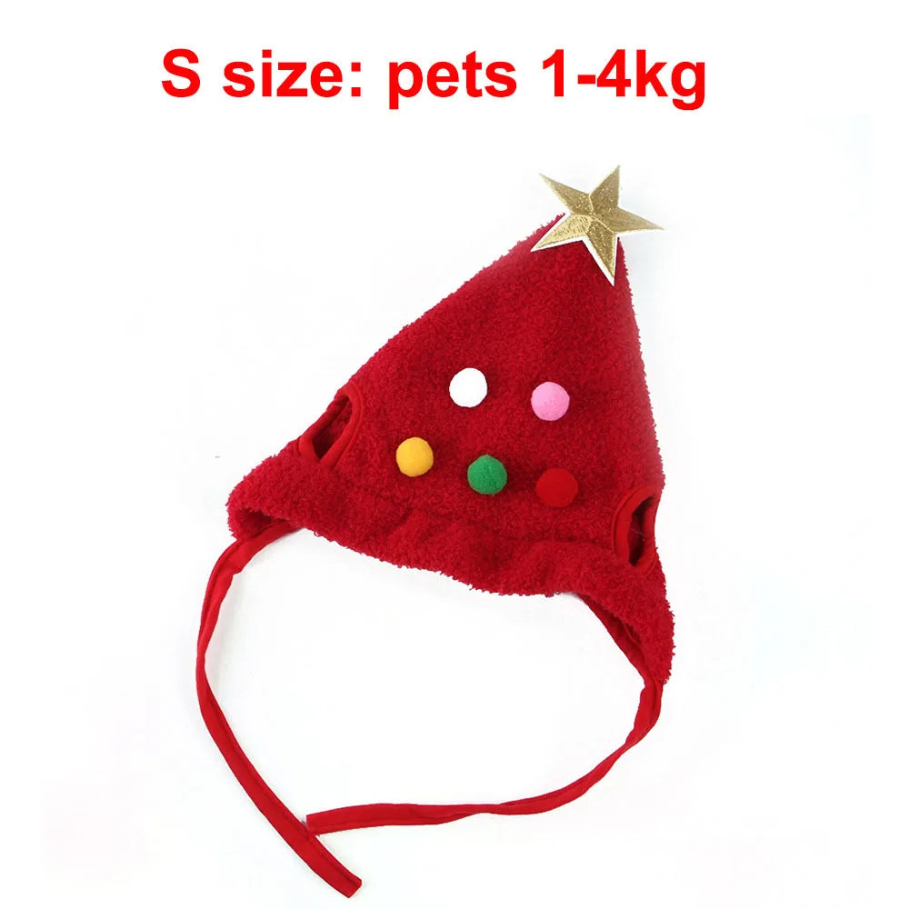 Christmas Puppy Dog Cat Costume Xmas Cat Santa Elk Hat with Bandana Bib Scarf Set Cat Accessories Pet Holiday Dress Up Supplies