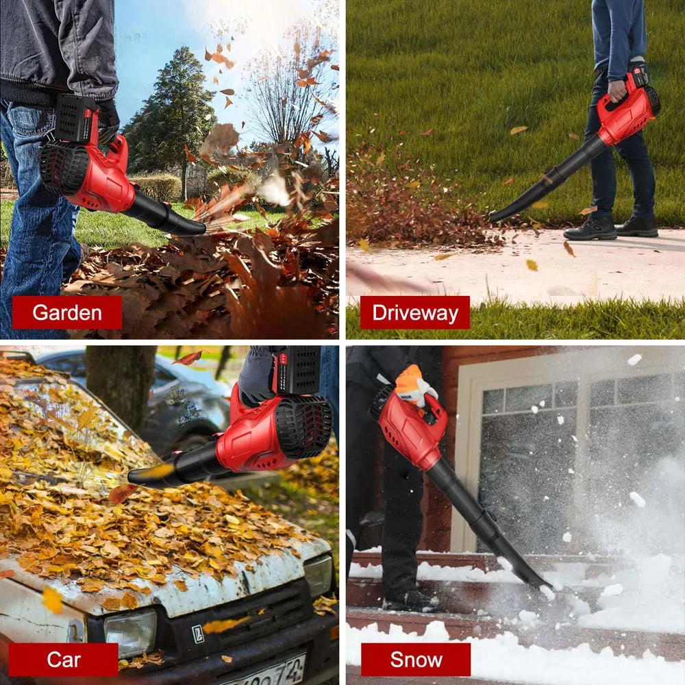 Powsawer 21V Cordless Leaf Blower Electric Snow Blower Dust Blower Clean Tool Electric Air Blower Vacuum Clean Blow For Garden