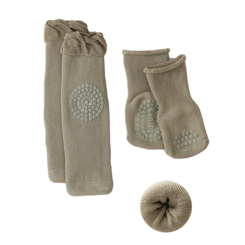Baby Crawling Knee Pads Socks Set Spring Autumn Infant Floor Anti Slip Sock Knee Protector for Girl Boy Solid Color Toddler Item