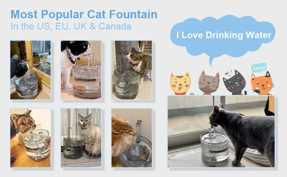 NPET Cat Water Fountain WF050TP 1.5L Automatic Pet Drinking Fountain with Replacement Faucet Kit