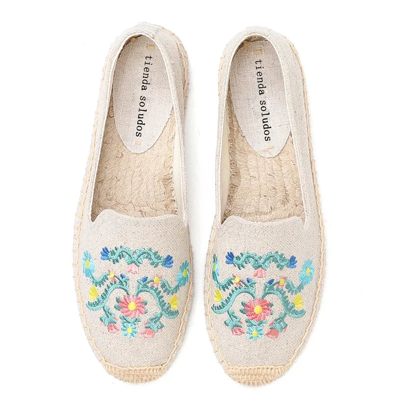 Espadrilles Women's Casual Flats Shoes with Embroidered Hemp Flat Platform, Round Toe Spring/Autumn Comfortable