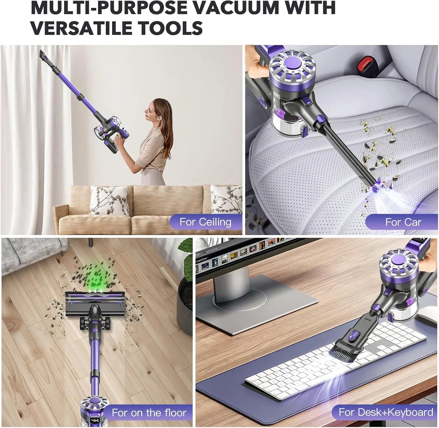 Cordless Vacuum Cleaner, Cordless Stick Vacuum Cleaner 38000PA Powerful Suction, Recahrge Battery, 6 in 1 Lightweight andQuiet