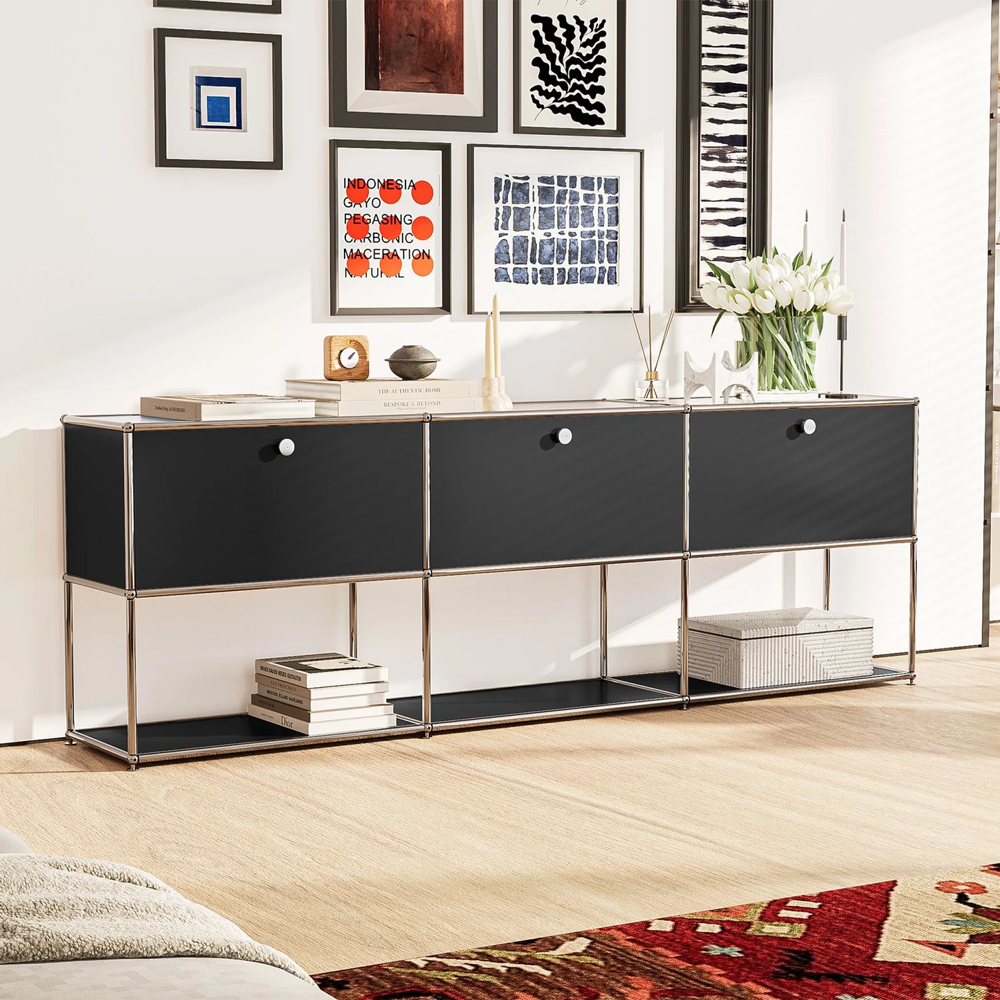 2-Door Storage Cabinet 2 Haller Bedroom Storage Shelf Living Room Cabinets CD Book Rack Black Storage OrganizerHome Furniture