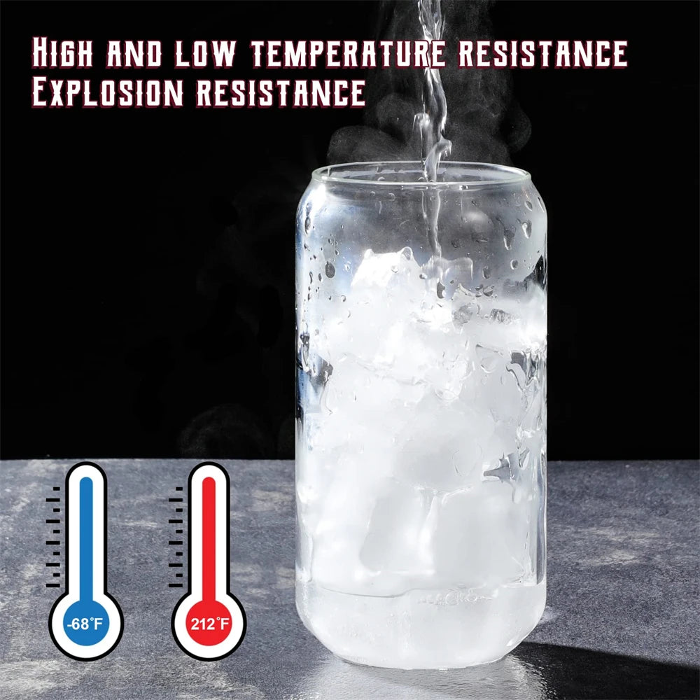 1/4/6pcs Set Glass Cup With Lid and Straw Juice Glass Beer Can Milk Mocha Cup Transparent Bubble Tea Cup High Borosilicate Glass