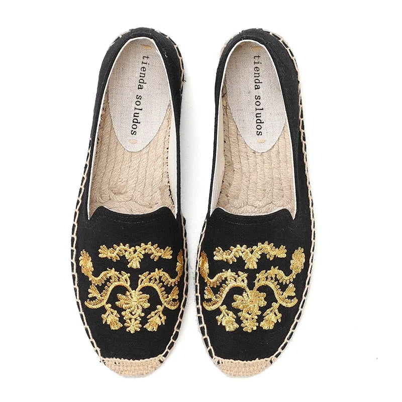 Espadrilles Women's Casual Flats Shoes with Embroidered Hemp Flat Platform, Round Toe Spring/Autumn Comfortable