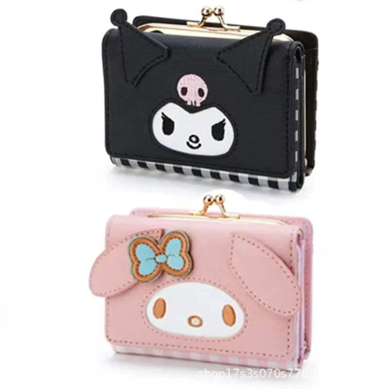 Sanrio Hello Kitty Bag Kawaii Cinnamoroll My Melody Kuromi Casual Fashion PU Leather Wallet Cute Folding Light Card Bag New 2024
