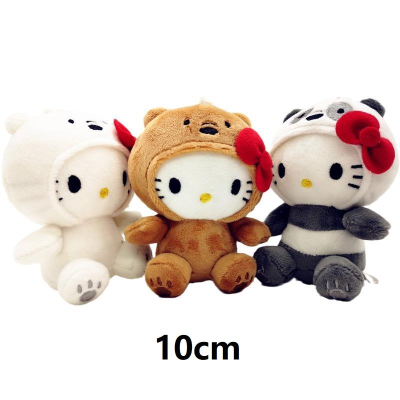 10Cm Hello Kitty Plush Toy Kawaii Anime Cartoon Bow Kt Cos White Bear Panda Cute Comfort Soft Stuffed Doll Pendant Toy Kids Gift