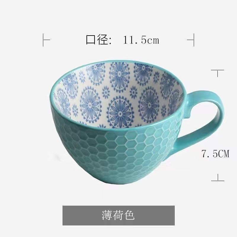 Hot Sale Colorful Ceramic Hand Painted Coffee Mugs Cup Creative Vintage Cafe Bar Drinkware Personality Breakfast Cups Tea Mug